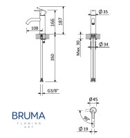 MEDIDAS MONOMANDO LAVABO LEAF2 BRUMA